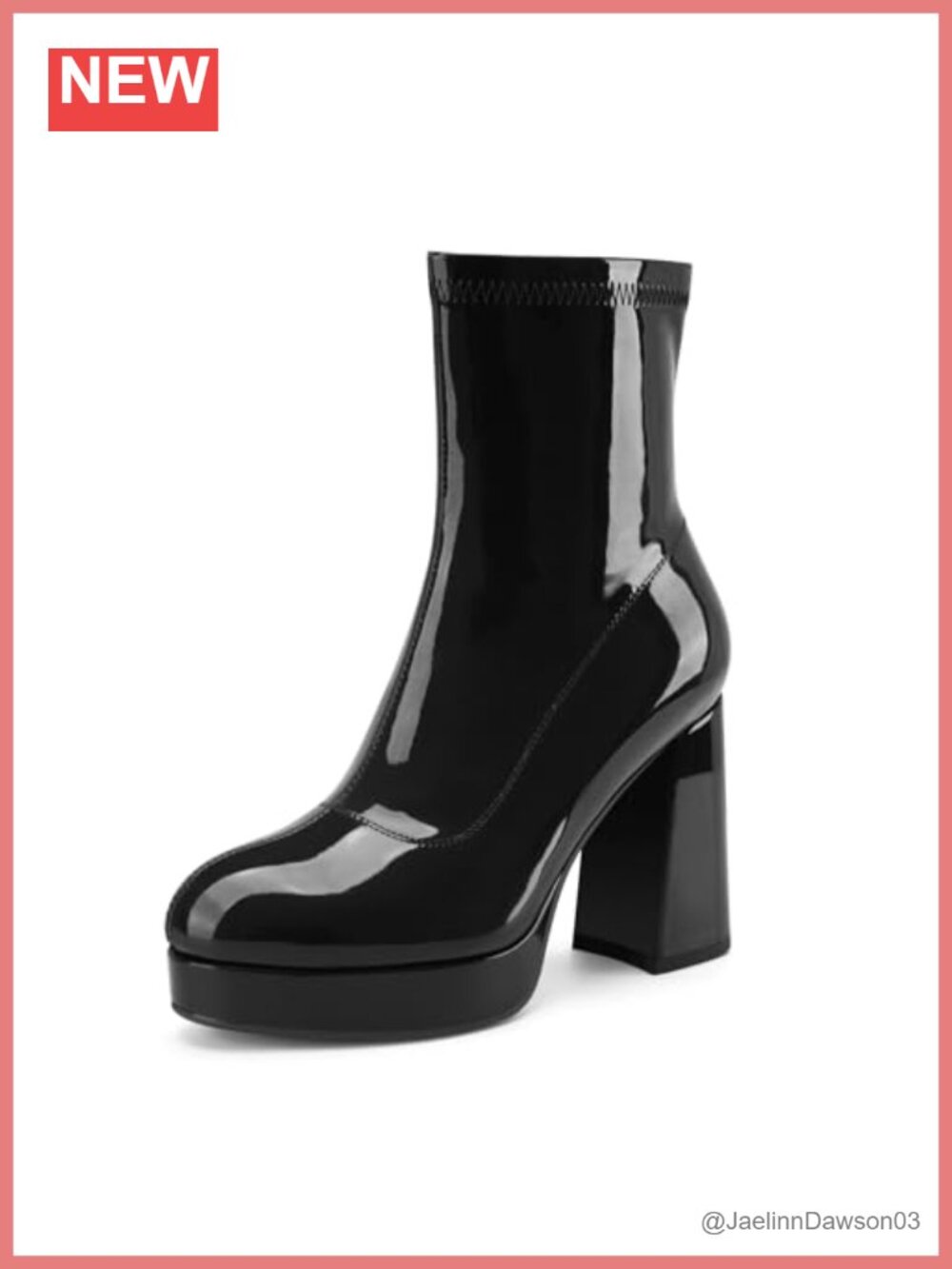 Women's Platform Chunky Heel Gogo Ankle Booties 4 Inch Patent Leather